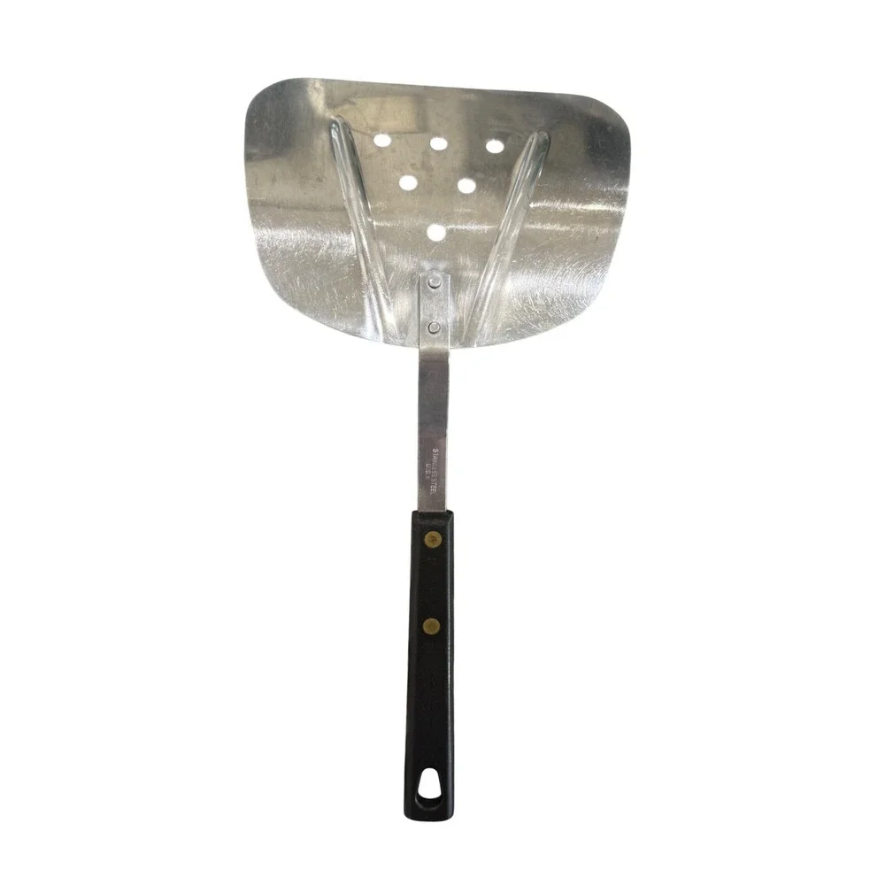 Vintage Stainless Steel Slotted Turner Spatula Black Handle USA Kitchen Tool‎